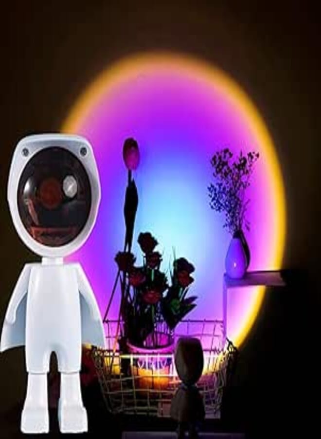 Chulovs Projection Sunset Desk Light Robot Figure LED Art Lamp 360 Degree Magnetic Atmosphere Lamp Home Bar Party Creative Wall Decoration Floor Lamps Romantic Photography Fill Light (Rainbow)